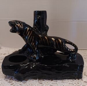 Mid-Century Black Panther Planter Lamp Figurine